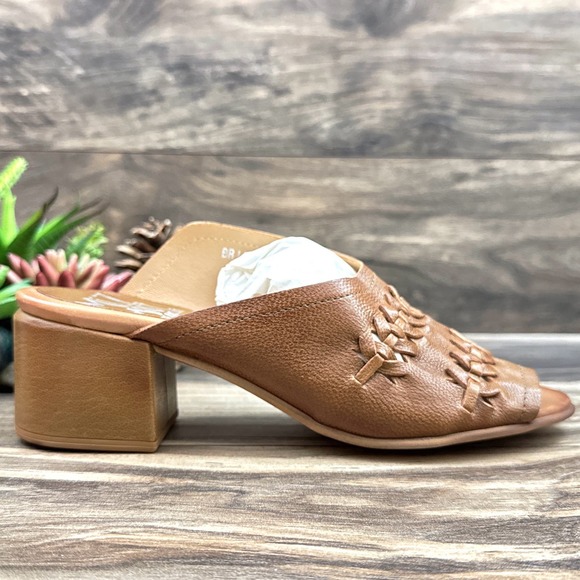 NIB Miz Mooz Briar 38 7.5-8 Whipstitch Leather Heeled Slide Sandal Brandy Brown - Picture 6 of 12